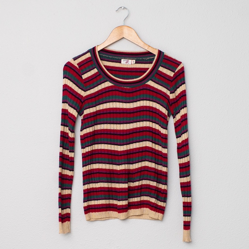 Levi's Women's Long Sleeve Ribbed Stripe Tee in Red, Cream, Green, Navy
